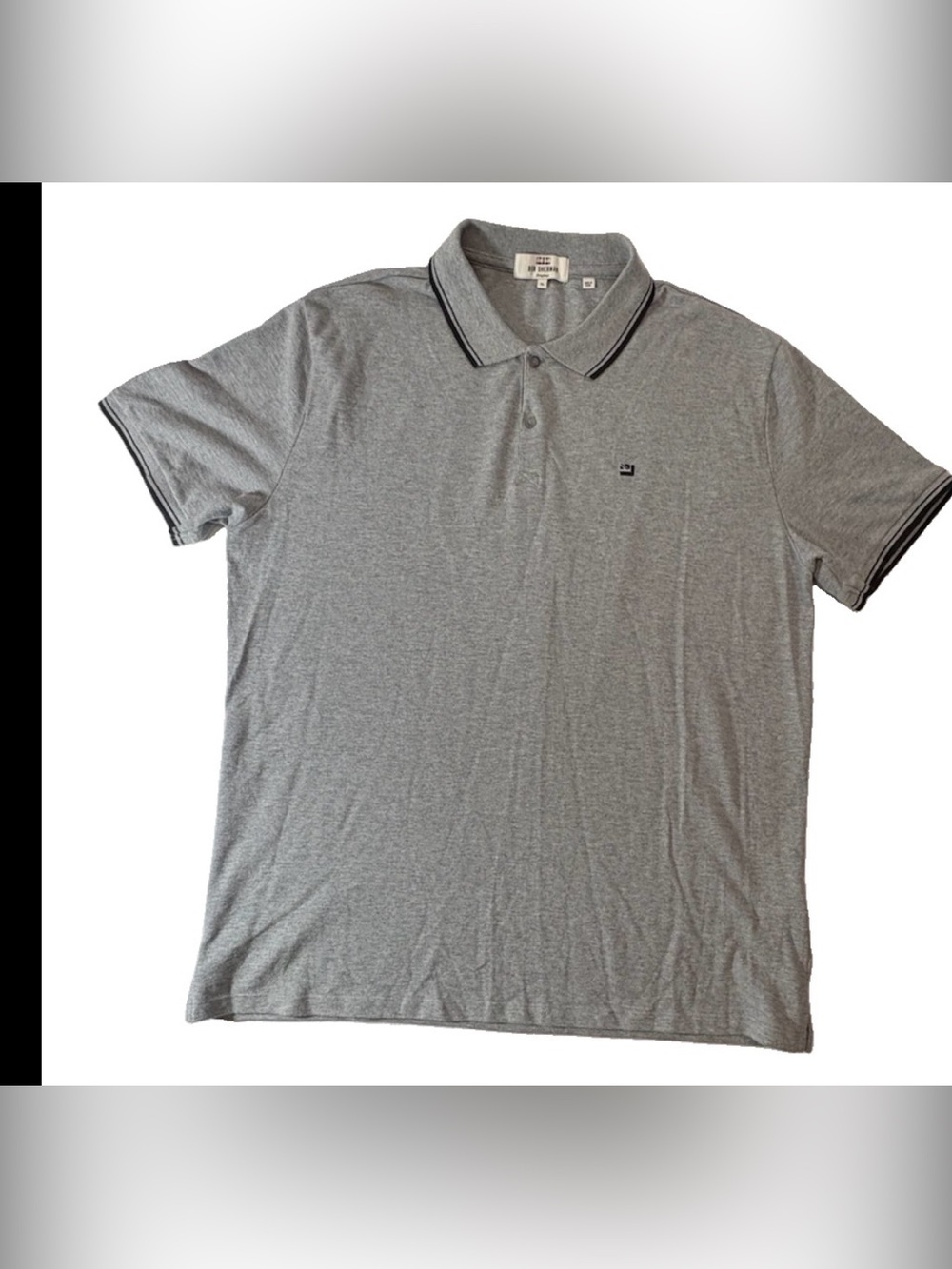 Ben Sherman Stripe Tipped Polo Shirt Men's XL GREY & BLACK Classic Relaxed Fit